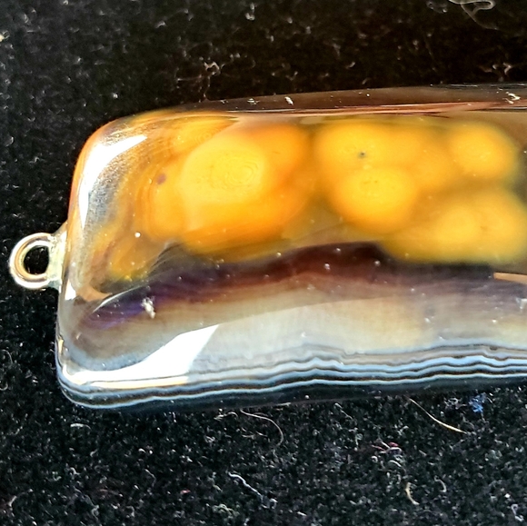 New Yellow Black Fire Agate Oblong Pendant. - Picture 11 of 16